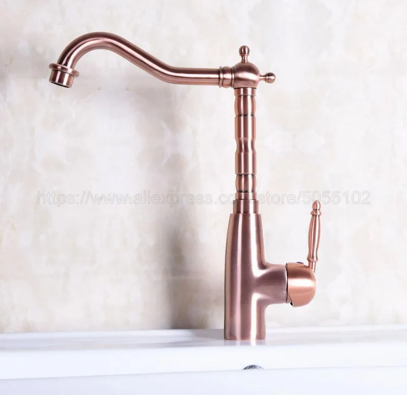 Antique Red Copper Single Handle Kitchen Tap Single Hole Handle Swivel 360 Degree Water Mixer Tap Mixer Tap znf129