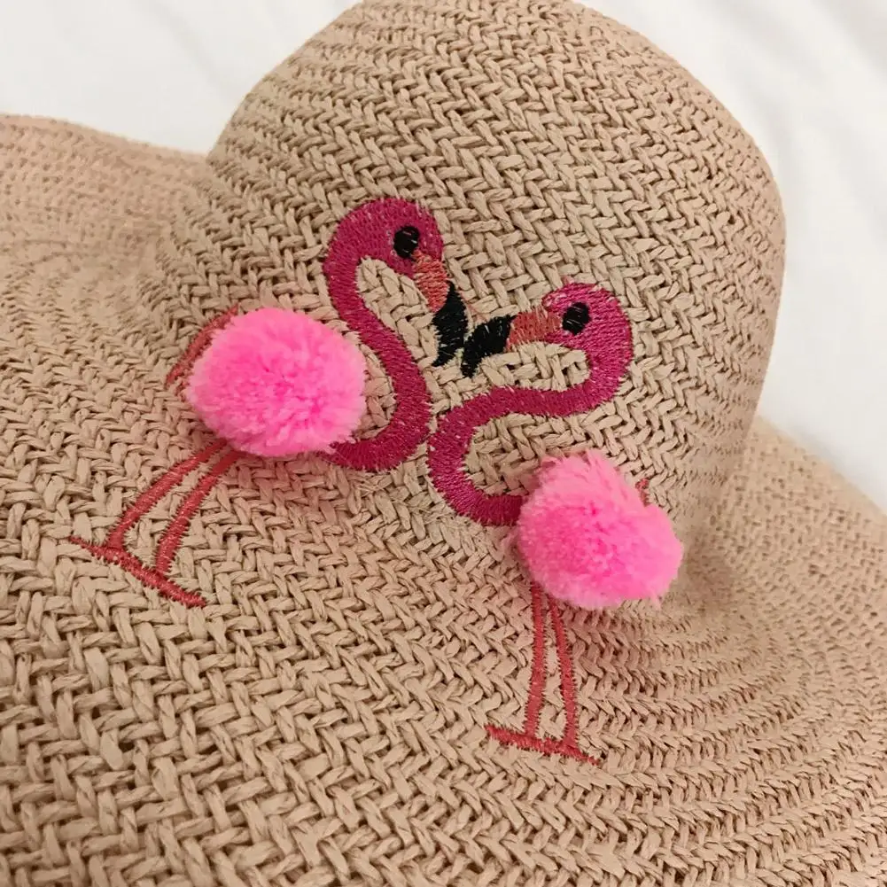 MISSKY الكبار لطيف فلامنغو التطريز Sunshading قبعة مع كبير إيف جولة الأعلى شاطئ كاب هدية حلية لطيف جميل قبعات SAN0