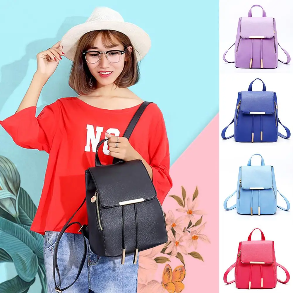 

Solid Color Leather Woman Backpack Large Capacity Shoulder Bag Backpacks for Teenage Girls Travel School Bags