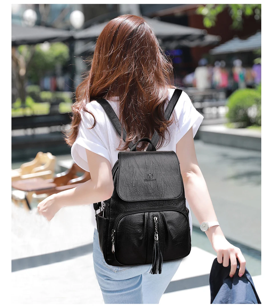 Женский рюкзак с кисточками, высококачественный рюкзак из искусственной кожи, женский рюкзак, одноцветная сумка для модных девушек, Mochila, Повседневная сумка для женщин