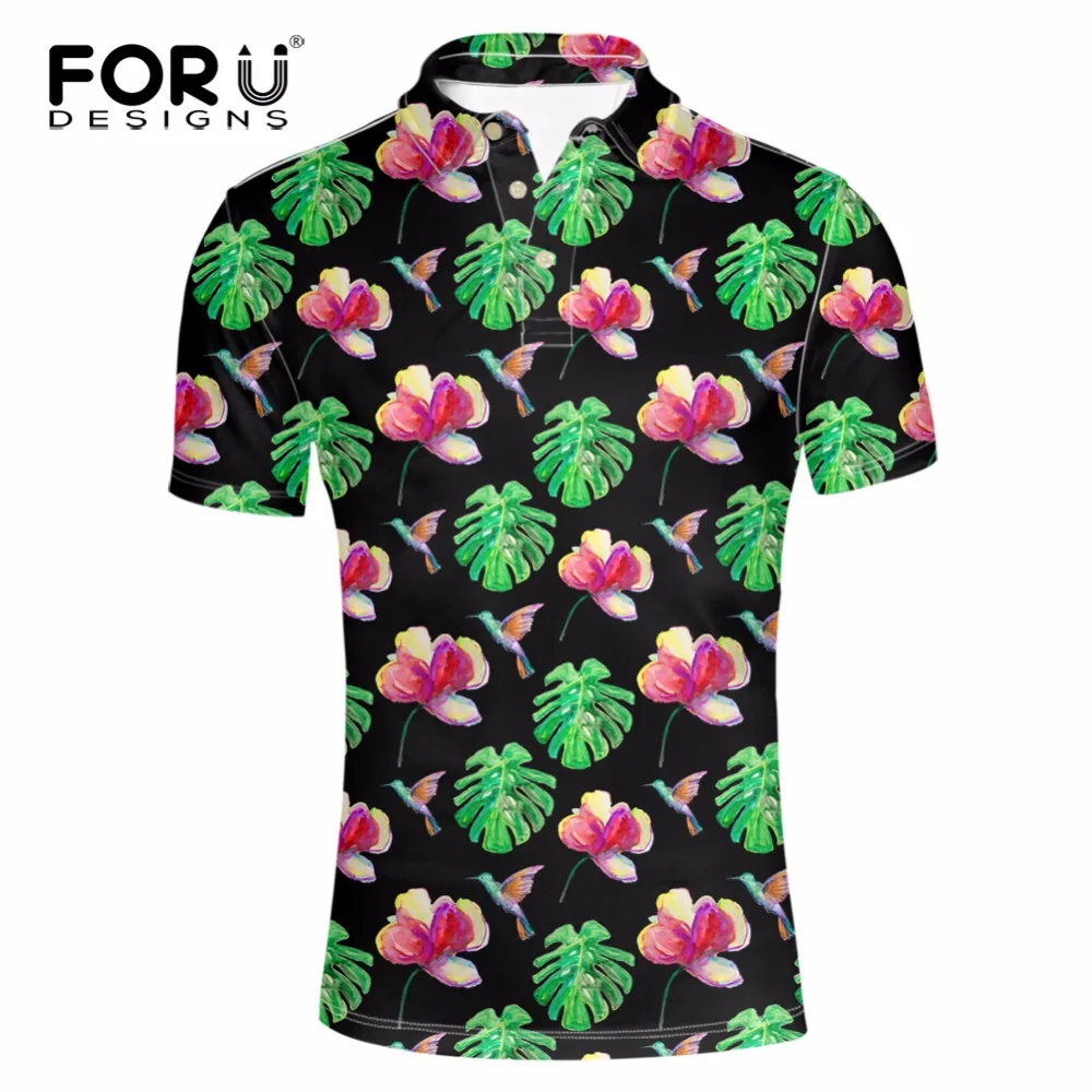 FORUDESIGNS Polo Men Shirt Novelty 3D Floral Printing Vogue Polo Shirt