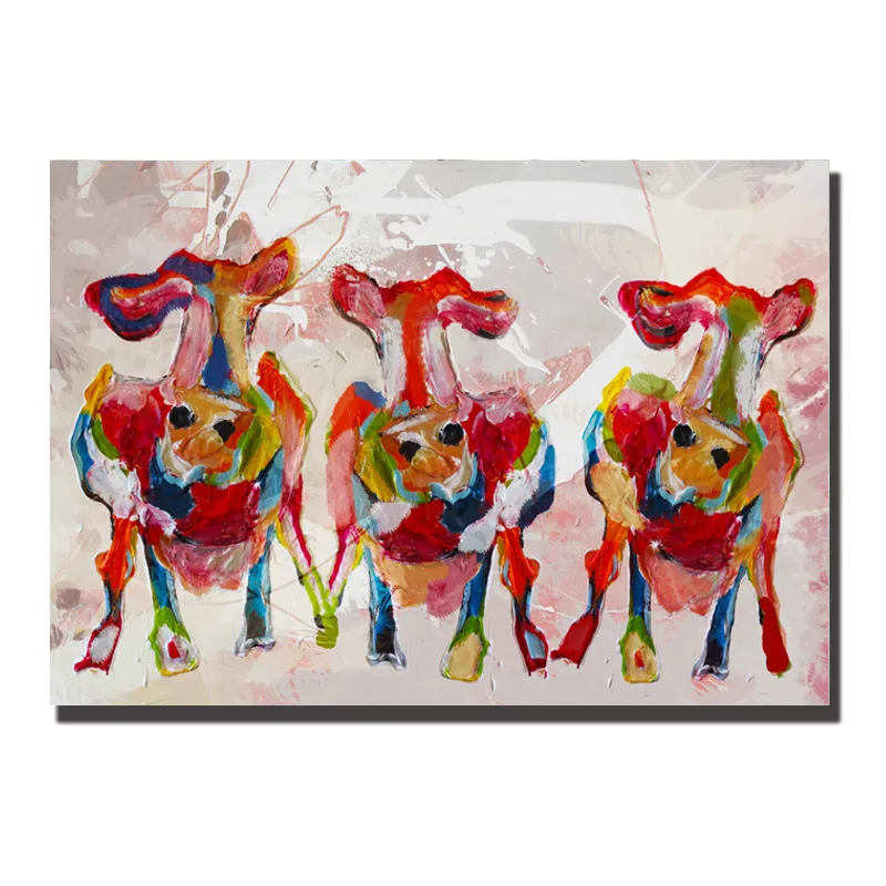 Акварельная синяя корова, Настенная живопись на холсте для гостиной, печать плаката, современные изображения животных, декоративные картины - Цвет: Happy colors Cow pr
