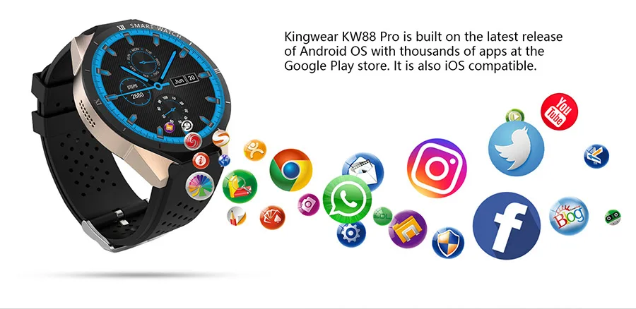 Смарт-часы KOSPET KW88 PRO, 1 ГБ, 16 ГБ, Android 7,1, Bluetooth, 1,39 дюймов, wifi, 400 мА/ч, 3g, 400*400, Смарт-часы для мужчин, для iOS Andriod телефона