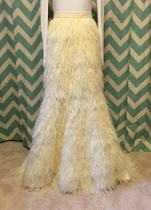 Длинная юбка со шлейфом из страусиных перьев на заказ, свадебная длинная юбка из перьев белого цвета и цвета слоновой кости, роскошная юбка из страусиных перьев - Цвет: Слоновая кость