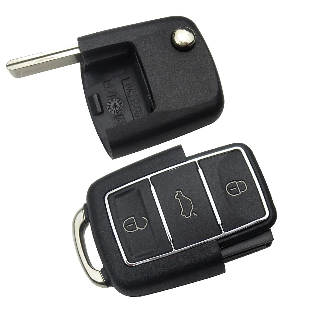 OkeyTech New 3 Buttons Flip Car Key Shell Cover for VW Golf Bora Polo Passat Toledo SEAT Leon Skoda Octavia Remote Key Case Fob (5)