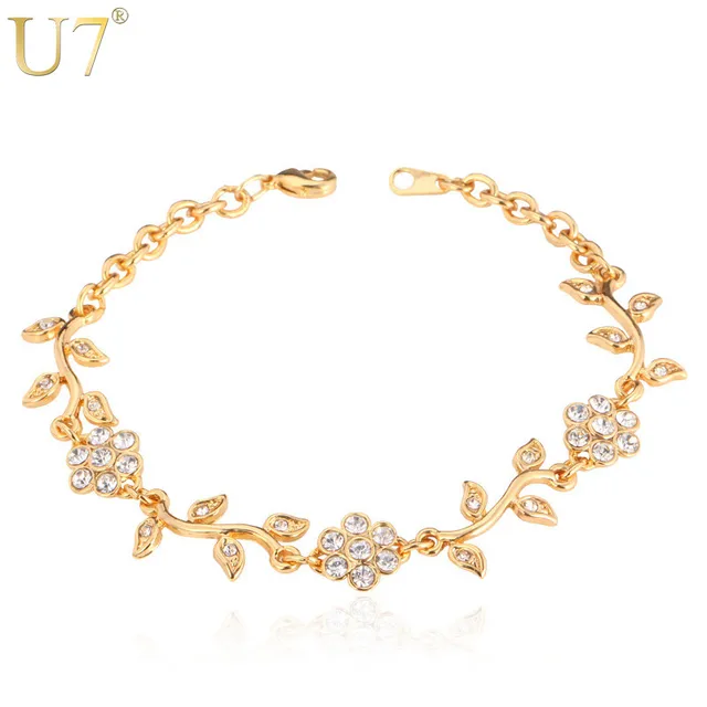 Buy U7 Crystal Flower Leaf Charm Bracelets Gold Color