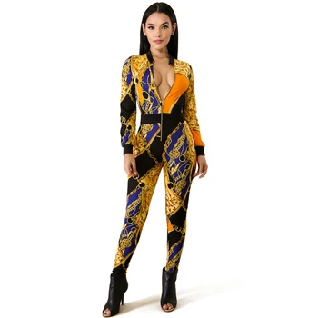 

Women Jumpsuit Printed Tight Women's Full Sleeve Sexy Zipper Jumpsuit Party Nightclub Overalls