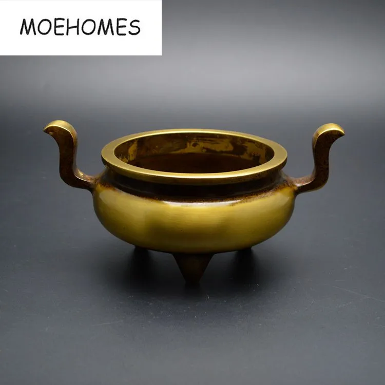 

Chinese Temple Buddhism Three feet retro xuande furnace Old Bronze Copper incense burner Censer decoration metal handicraft