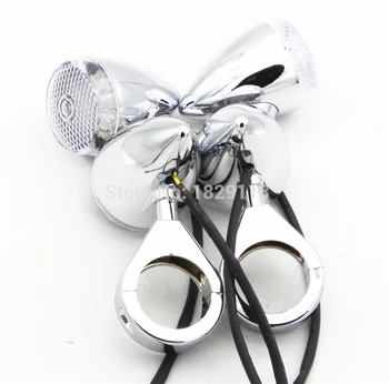 

Chrome Motorcycle LED Turn Signal Indicator Light With 39mm/41mm Fork Clamp Bracket For Honda Shadow Valkyrie Sabre Harley