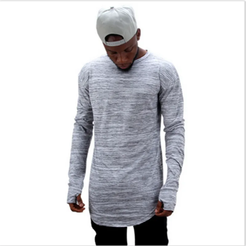 2017 Mens Hip Hop Men's Top Long Sleeve With Thumb Hole Cuffs Plain T shirt Men Casual T Shirts 