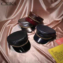 Зимняя высококачественная винтажная металлическая цепочка с пуговицами из искусственной кожи шапки для мужчин и женщин военная шапка Snapback Кепка s Женская кепка с якорем