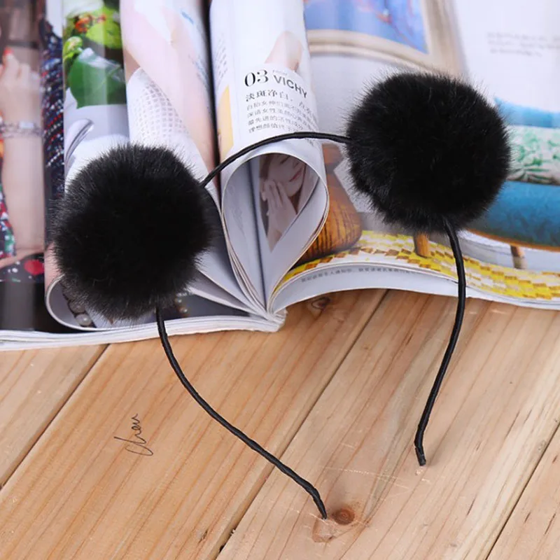 Cute Women's Girls Pom Fur Ball Furry Ears Headband Hair band Head Accessory POP