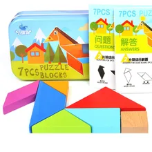 Деревянные Tangram 7 частей головоломки Красочные Игры Интеллектуальные Обучающие игрушки для детей