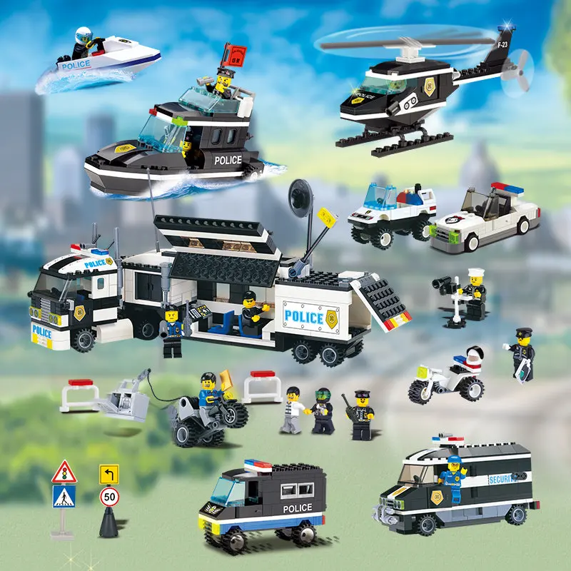 

Police Educational Building Blocks Toys For Children Kids Gifts City Hero Cars Bus Boat Moto Helicopter