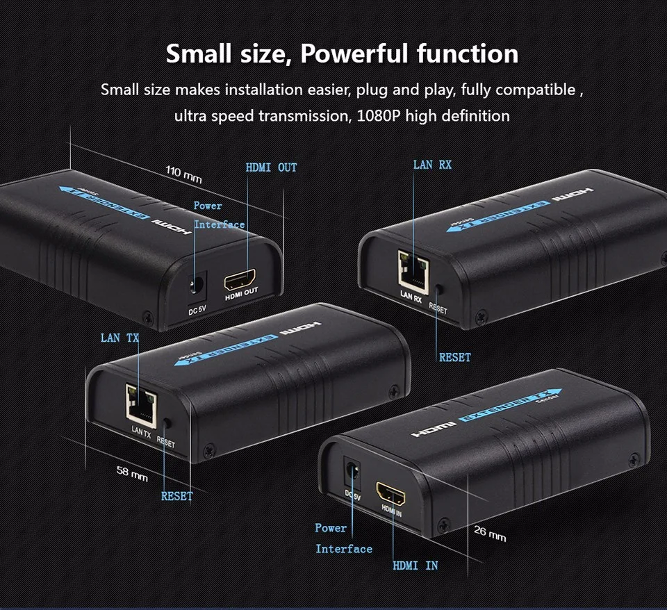 RX 120m HDMI extender over TCP/IP UTP/STP CAT5e/6 Rj45 LAN HDMI splitter support 1080p HDMI extender work like hdmi splitter