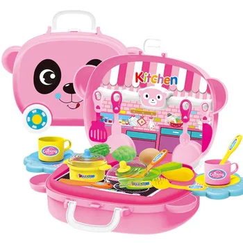 

Kitchen Toys Pretend Play Children Simulation Kitchen Cooking Tableware Suitcase Kids Plastic Toy Set Child Gift for Children