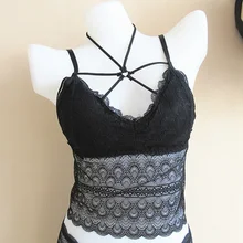 ETOSELL женские кружевные нижнее белье с подкладками танки передний v-образный вырез тонкий жилет с открытой спиной Кружева Цветочный Съемный Коврик Bustiesr Camisoles Топы