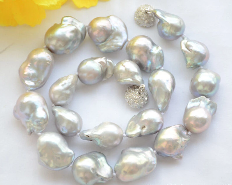 

Z6462 24mm GRAY BAROQUE KESHI REBORN FRESHWATER PEARL NECKLACE 17inch