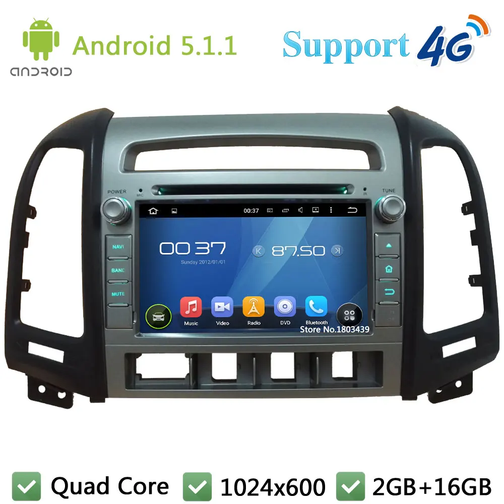 QuadCore 7 1024600 Android 511 Car Multimedia DVD Player Radio DAB+ 3G4G WIFI GPS Map For Hyundai SANTA FE 4 Hole 2006-2011
