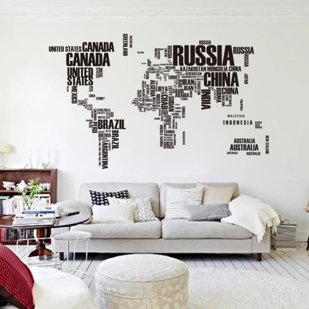 Съемные буквы, Карта мира, настенные наклейки для гостиной, украшения для дома, креативные ПВХ наклейки, настенные Стикеры, сделай сам, 190x116 см