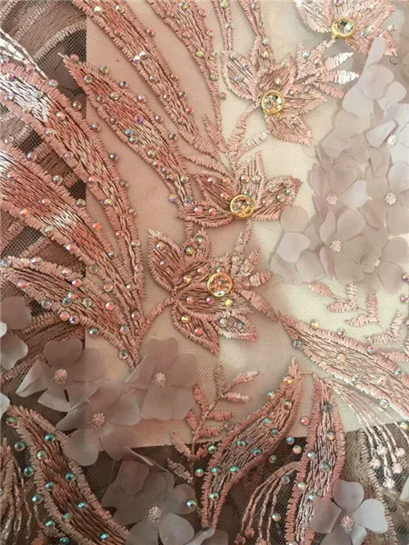 

Free Shipping peach Color French Net Lace Fabric 2018 Latest African Lace 3D With Stones Womens Embroidered Dresses