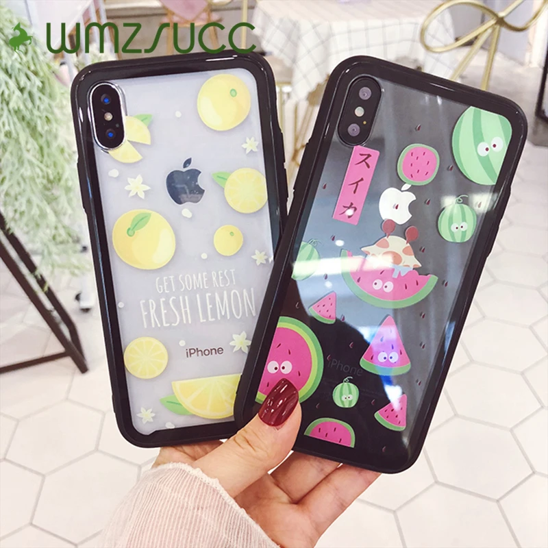 WMZSUCC Watermelon Lemon Anti-Scratch Tempered Glass Phone Case For iPhone X Back Cover for 8/ 6S 7 Plus |