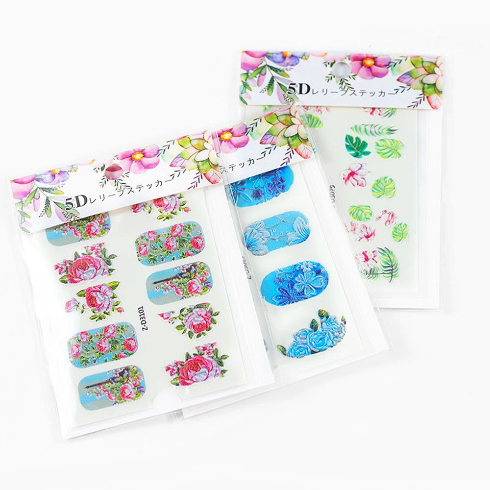 1pc 5D Acrylic Engraved Flower Nail Sticker Embossed Flower Water Decals Empaistic Nail Water Slide Decals 22 Styles DIY Nail Ar