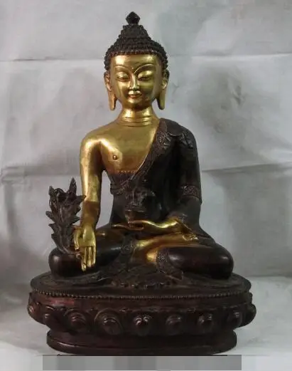 

song voge gem S6624 Tibet Buddhism Copper Bronze Gild Medicine Bhaisajyaguru Sakyamuni Buddha Statue