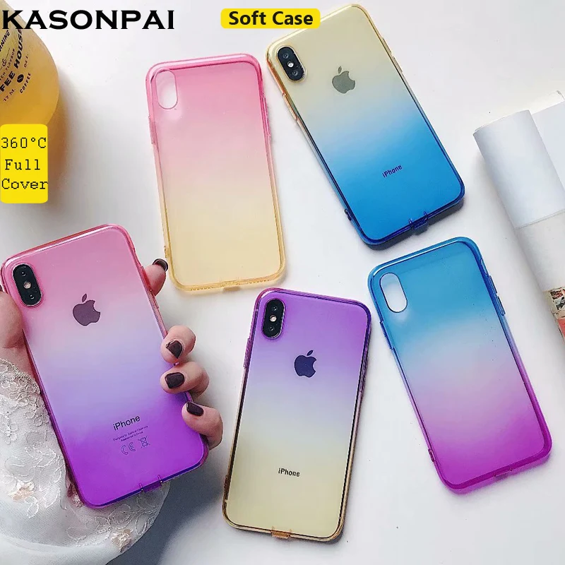 

KASONPAI Ultra Slim Soft Case For iPhone XS MAX XR 7 8 Plus Double Color Gradient Cases For iPhone 6 6S Plus X Case Back Cover