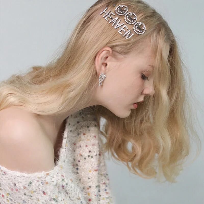 

Lalynnlys One Piece Smile Face Hair Clip Crystal Rhinestone English Letter Hairpin For Women Party Wedding Hair Jewelry Gifts