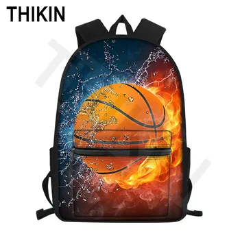 

THIKIN Flame Basketball Print Super Cool Boys School Bag Backpack for Kid Boys Book Bag Teenagers Two Zipper Bags Custom Mochila