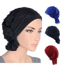 Модные женские шапки шифон рюшами Рак химиотерапия шляпа бини шарф Тюрбан головной убор Бандана Повседневная шапочка головной убор