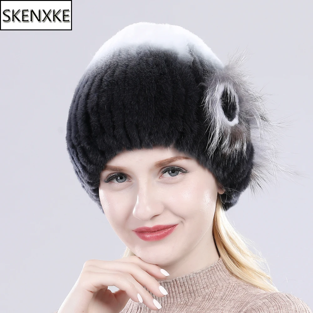 New Women 100 Genuine Rex Rabbit Fur Hat Natural Warm Rex Rabbit Fur