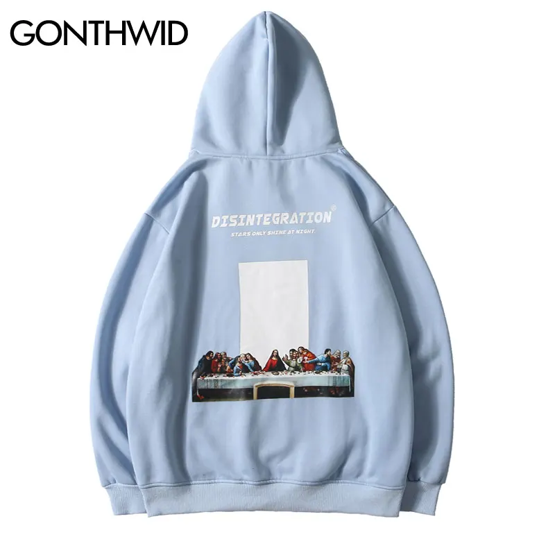 

GONTHWID The Last Supper Painting Print Fleece Hoodies Hip Hop Casual Hooded Sweatshirts Streetwear Fashion Pullover Jumper Tops