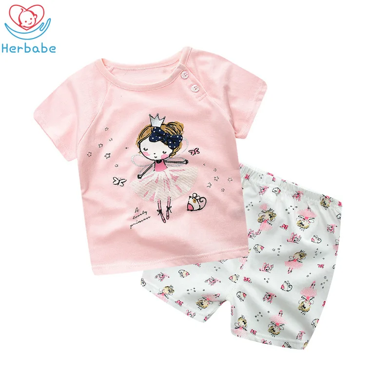 

Herbabe Summer Newborn Baby Girl Clothes Sets Cotton Print Short Sleeve Infant Girl Clothing 2Pcs Children Outfits T-shirt+ Pant