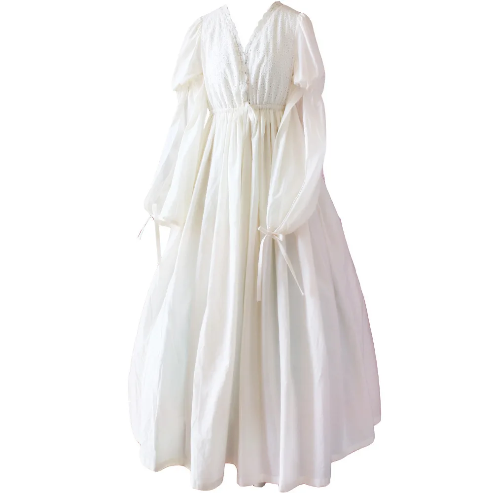 

Free Shipping White Retro Lolita Princess 100% cotton Nightgowns Sleepshirts Women Free Size