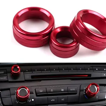 

3x Red Car Styling Dashboard Air Condition Audio Button Cover Knob Ring Circle Fit For BMW 1 2 3 Series 320 GT Car Accessories