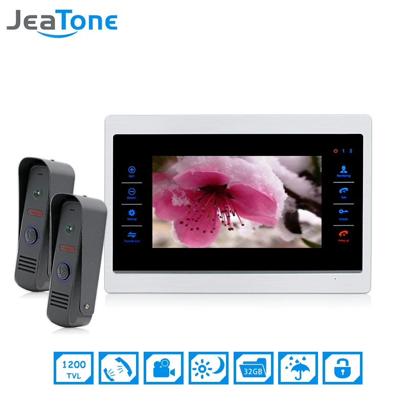 JeaTone 7 inch 2 to 1 Color Video Door Phone Intercom Door Bell Door Speaker Hands-free Touch Button Monitor IR Doorbell Camera