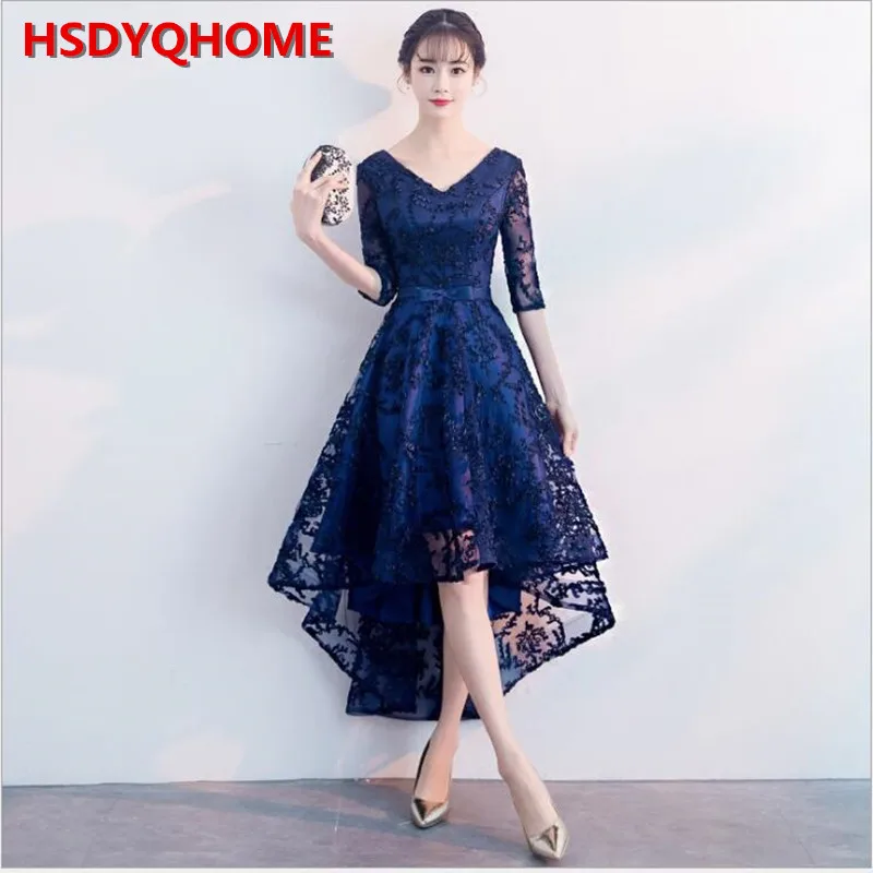 

HSDYQ HOME A-line Hi-Low Vestidos Lace Evening prom dresses Cap Sleeve Amazing Summer prom Dresses