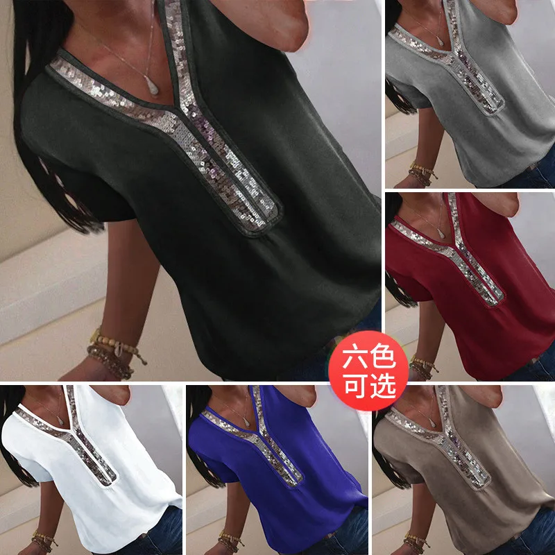

5XL Plus Size Women Clothing Casual T-Shirts Short Sleeve V-Neck Loose Tops Tees 2020 New Summer Patchwork Large Size T-Shirt