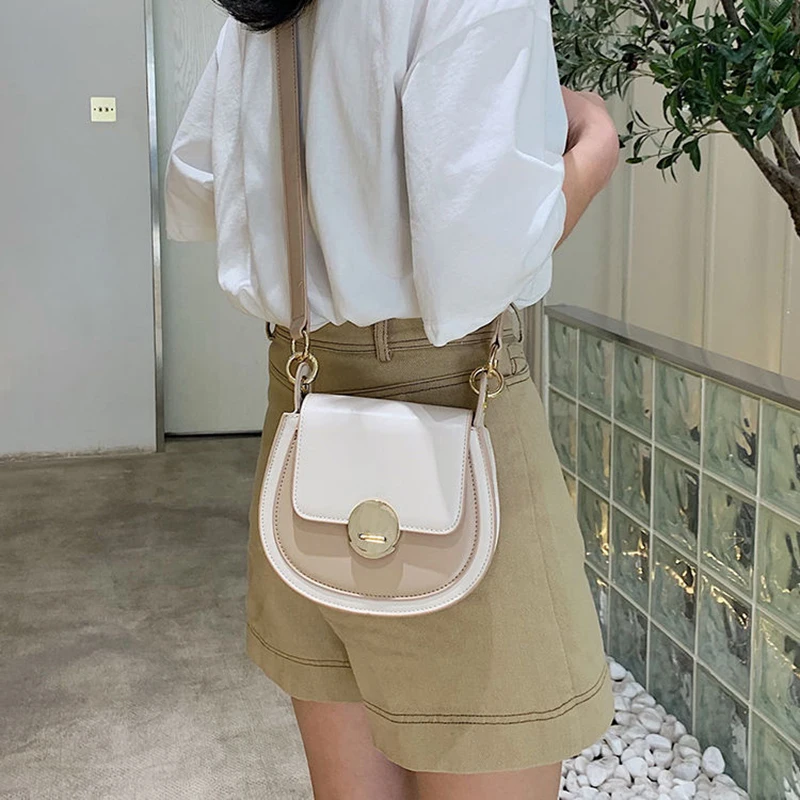 Fashion MINI Saddle Bag Women Contrast color PU Leather Good Quality Shoulder Bag Ladies Crossbody messenger Bags Shopping Bag