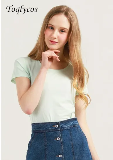 The latest monochrome short-sleeved T-shirt for women summer tight top white slim round neck shirt for women Tops