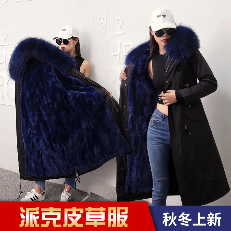 

raccoon fur Parka New Style Fashion Multi Inside fox fur Coat Rex rabbit fur liner
