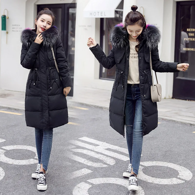 

Stylish luxury high-grade white duck down warm winter women's down jacket long large fur collar slim women's winter jackets Coat