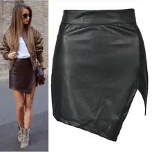 Шикарная винтажная Асимметричная мини-юбка из искусственной кожи