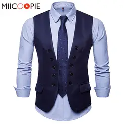 Мужской костюм жилет классический двубортный Colete Masculino Slim Fit свадебные жилет Для мужчин формальные тонкий платье-майка без рукавов