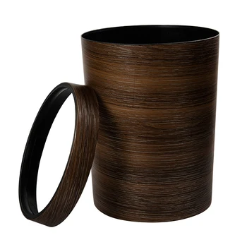 

1 Pc Durable Retro Wood Pattern Waste Bin Waste Paper Basket Storage bin Trash Can for Home Office
