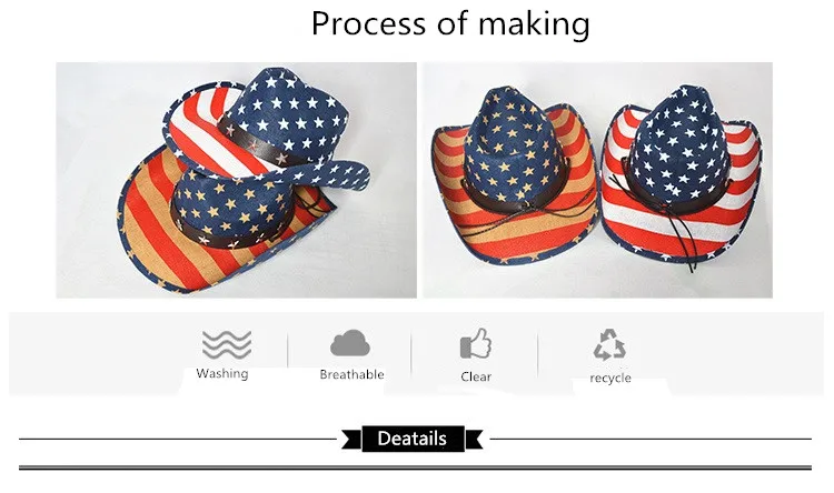 LVXUAN003 классический пентаграмма звезда печатных ручной работы летние соломенные шапки для женщин мужчин полые Западный Ковбой шляпа с американским флагом