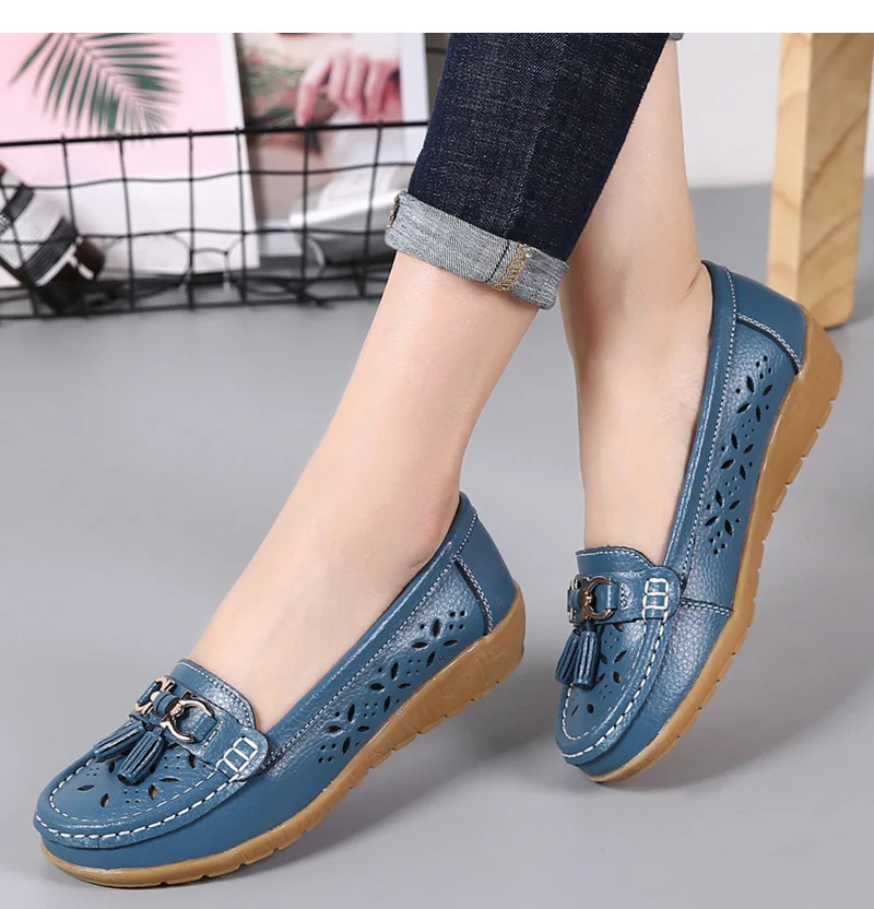 Women Flats , Summer Women Genuine Leather Shoes With Low Heels, Slip ...