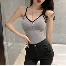 Летний жилет с v-образным вырезом, Женская сорочка, однотонная, милая, стильная, сексуальная, на бретелях, повседневный топ без рукавов, Camisole, Прямая